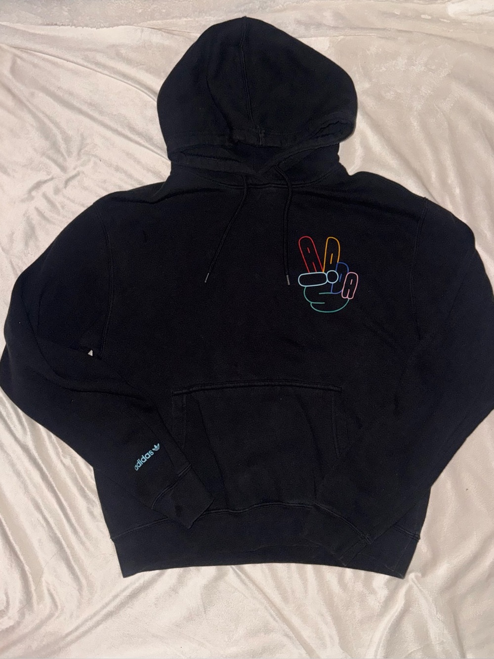 adidas Black Hoodie with Multicolor Peace Hand Motif